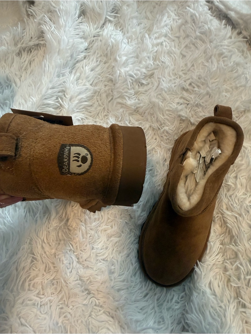 BearPaw Kids Brown Suede Shearling Booties